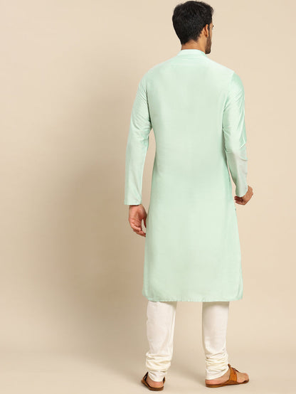 Mint Green Silk Blend Solid Long Kurta