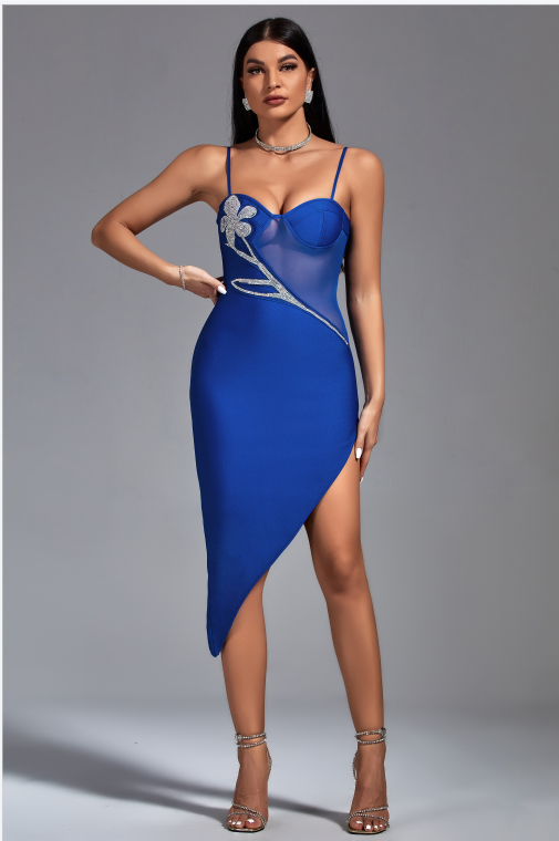 Mireille Blue Flower Appliqué Dress