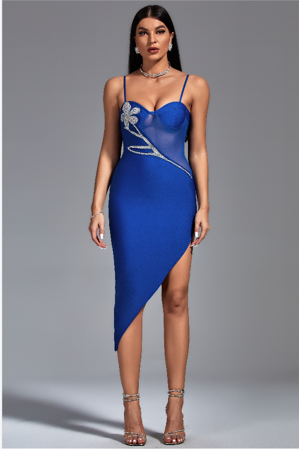 Mireille Blue Flower Appliqué Dress