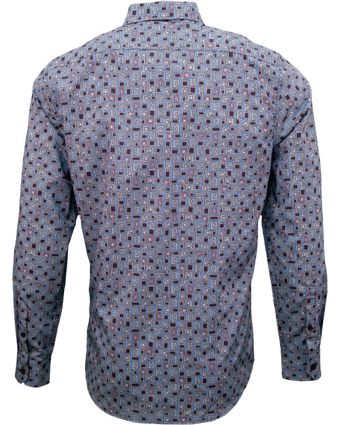 MITCHELL CARVED SQUARES SHIRT - PLUM