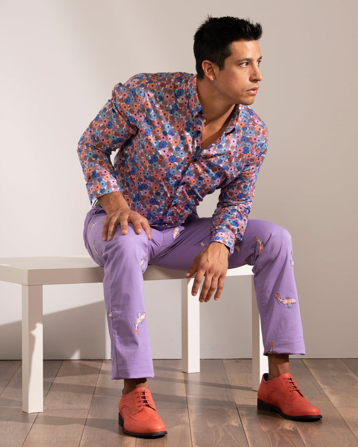 Mitchell Flowerbead Coral Blue Shirt