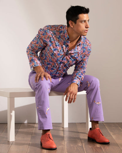 Mitchell Flowerbead Coral Blue Shirt