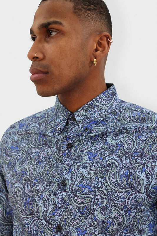 MITCHELL PAISLEY GOAL SHIRT IN OCEAN