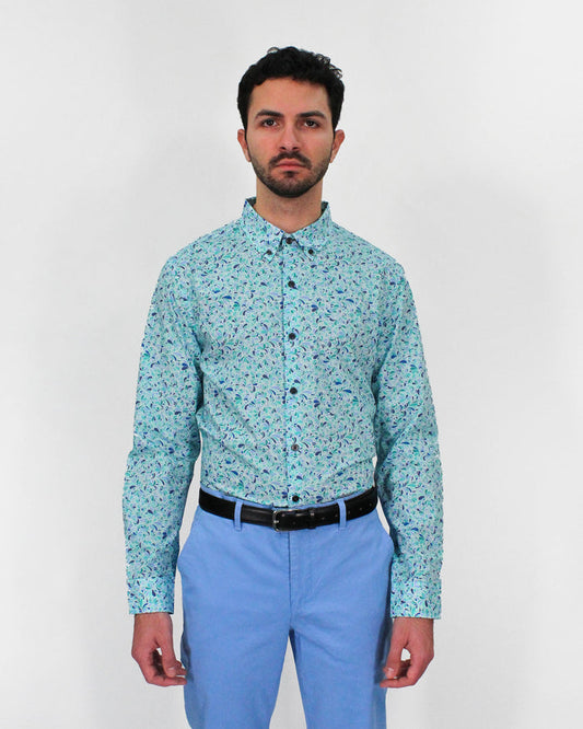 MITCHELL SMALL SWIRL SHIRT IN LAGOON