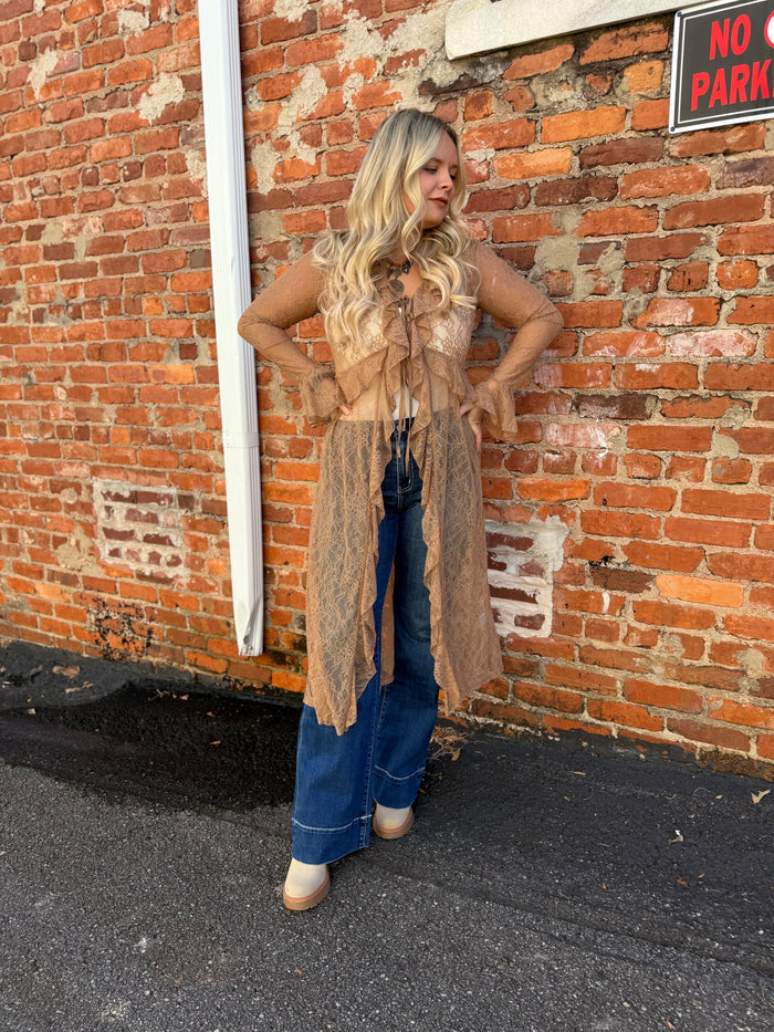 Mocha Ruffled Lace Kimono