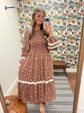 Mocha Smocked Floral Maxi