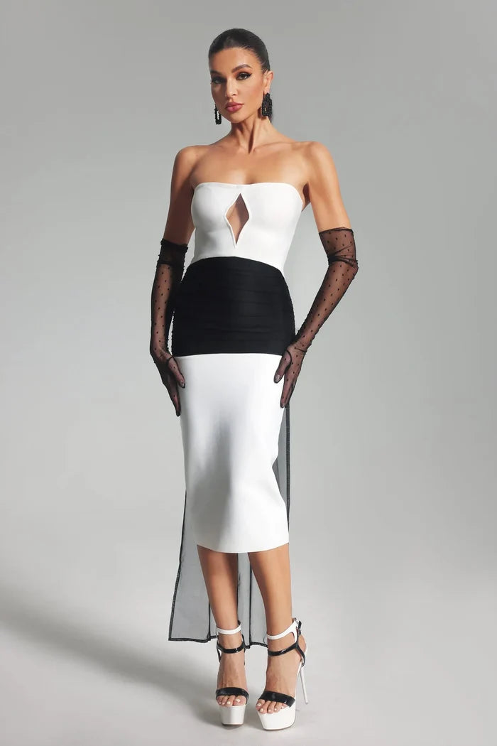 Monochrome Illusion Midi Dress