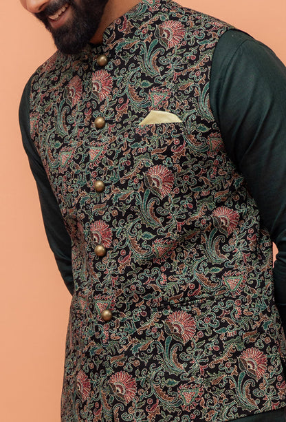 Multi Colour Printed Jacket Kurta Churidar Set