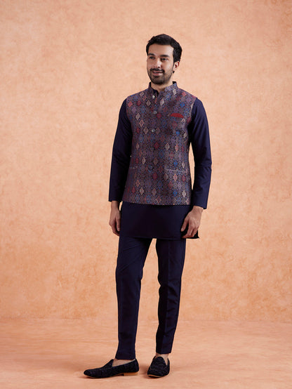 Multi-Coloured Jacquard Nehru Jacket