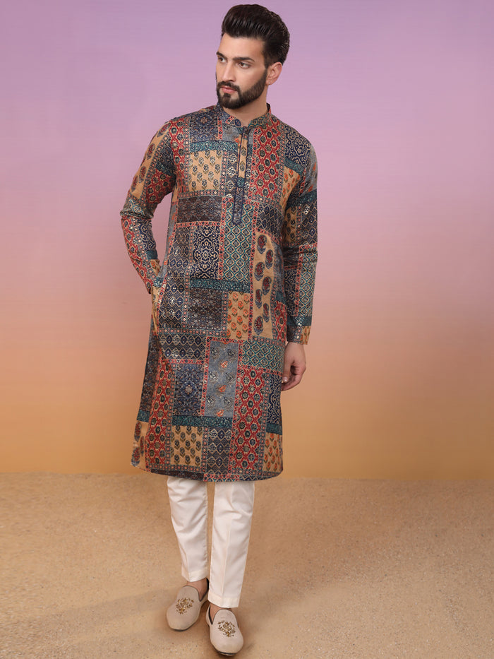 Multi Cotton Printed Kurta Trouser Set