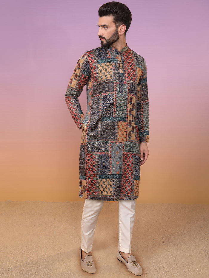 Multi Cotton Printed Kurta Trouser Set