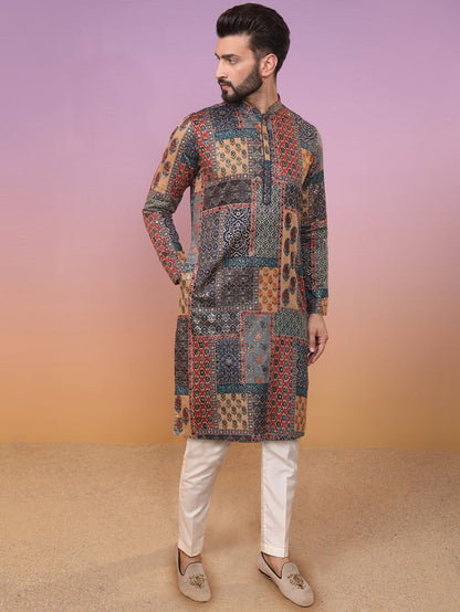 Multi Cotton Printed Kurta Trouser Set