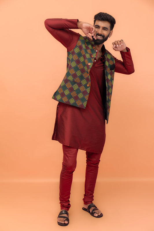 Multicolor Geometric Printed Nehru Jacket