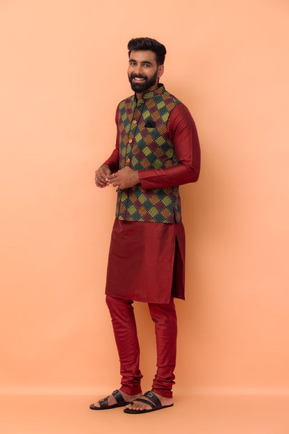 Multicolor Geometric Printed Nehru Jacket