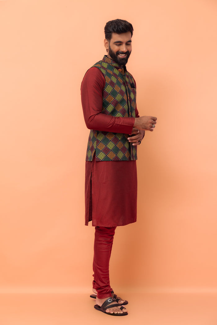 Multicolor Geometric Printed Nehru Jacket