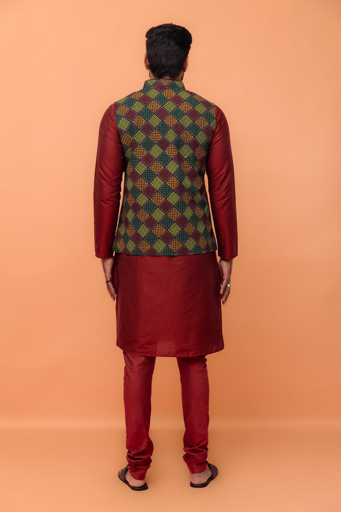 Multicolor Geometric Printed Nehru Jacket