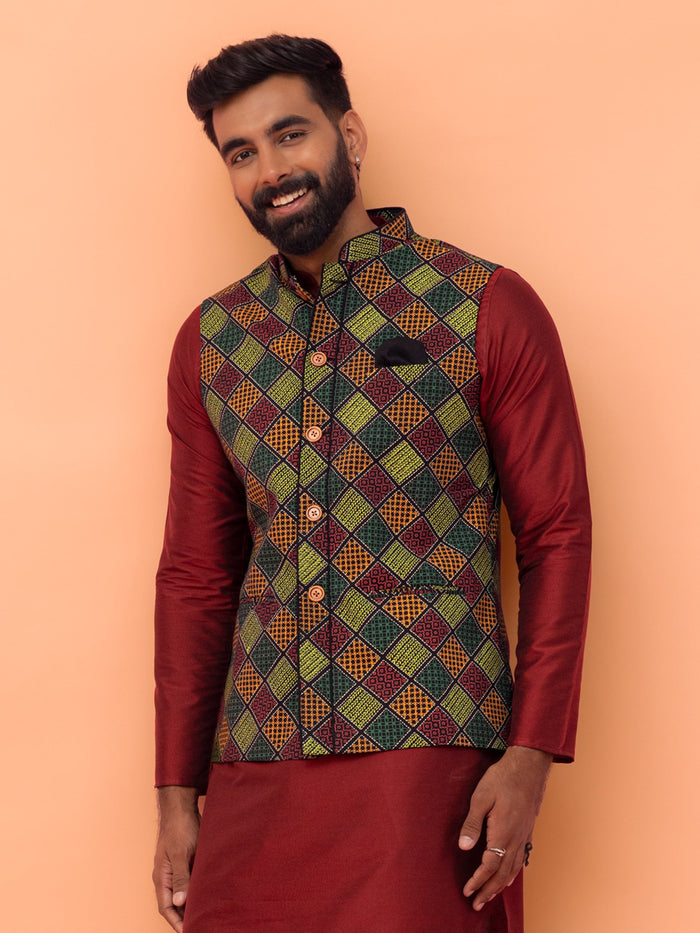 Multicolor Geometric Printed Nehru Jacket