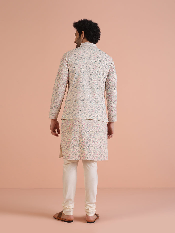 Multicolor Printed Nehru Jacket Kurta Churidar Set