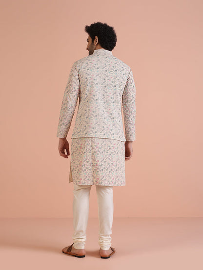 Multicolor Printed Nehru Jacket Kurta Churidar Set