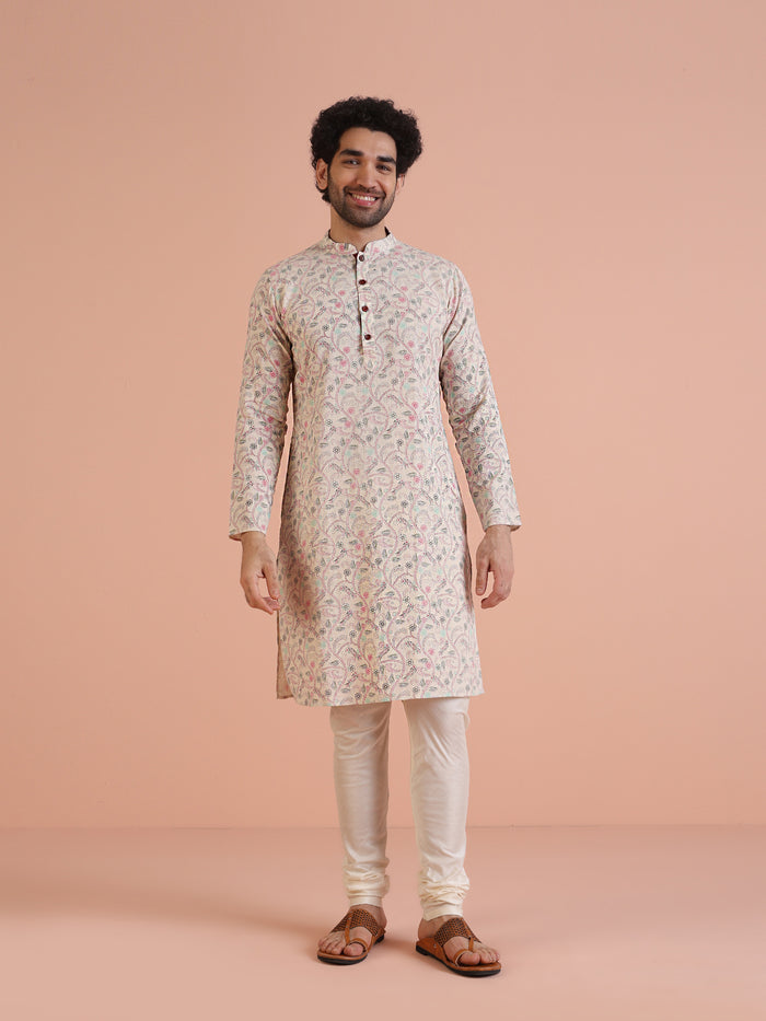 Multicolor Printed Nehru Jacket Kurta Churidar Set