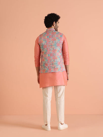 Multicolor Printed Silk Blend Nehru Jacket