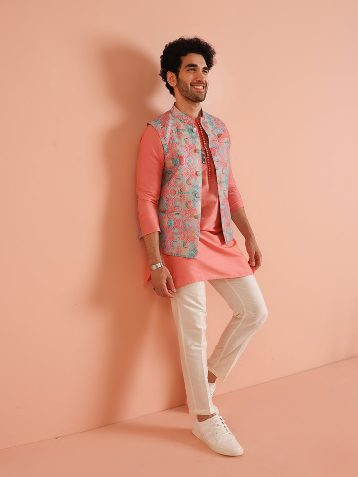 Multicolor Printed Silk Blend Nehru Jacket