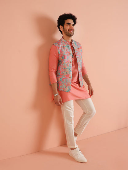 Multicolor Printed Silk Blend Nehru Jacket