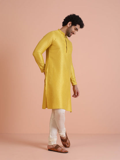 Mustard Yellow Silk Blend Kurta Churidar Set