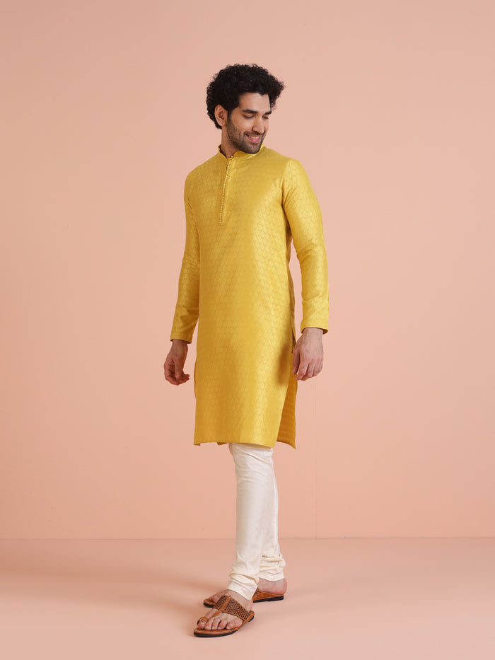 Mustard Yellow Silk Blend Kurta Churidar Set