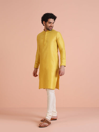 Mustard Yellow Silk Blend Kurta Churidar Set