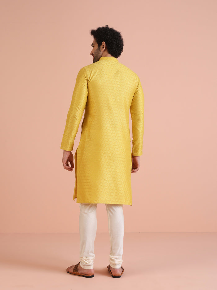 Mustard Yellow Silk Blend Kurta Churidar Set