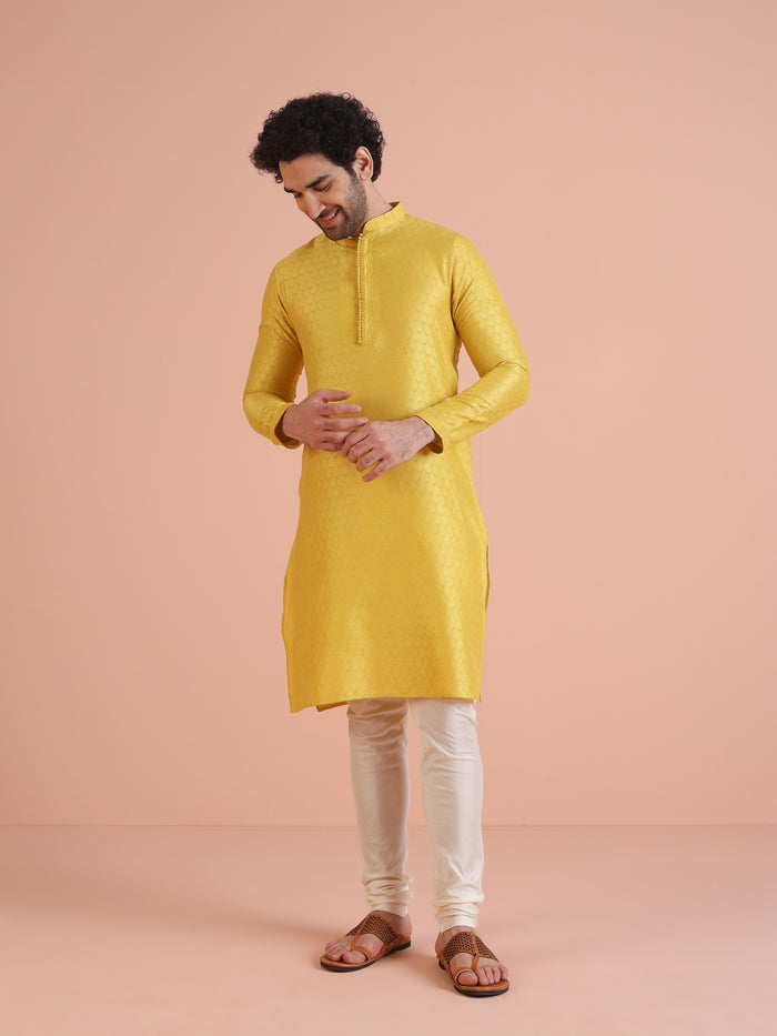 Mustard Yellow Silk Blend Kurta Churidar Set