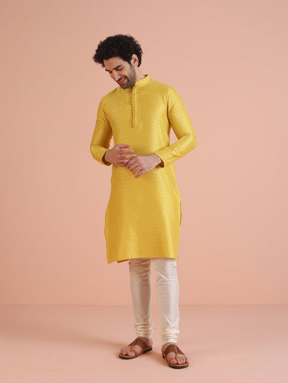 Mustard Yellow Silk Blend Kurta Churidar Set