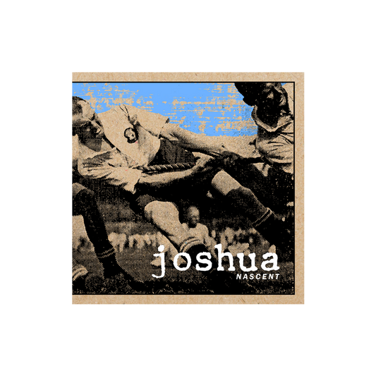 A vintage-style image of soccer players in action, one falling as others compete for the ball over a partly blue background. The text Joshua appears at the bottom, presented in a crystal clear polypropylene sleeve.