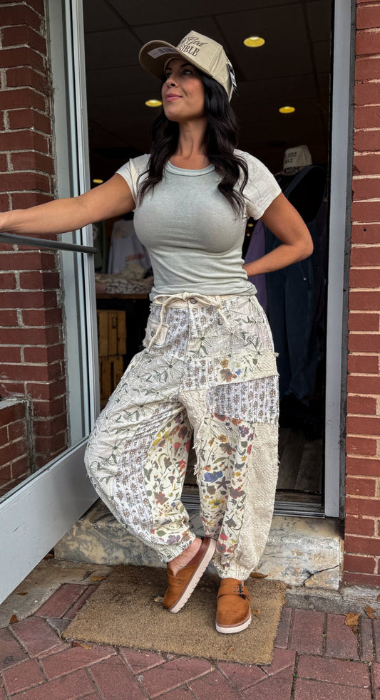Natural Floral Joggers