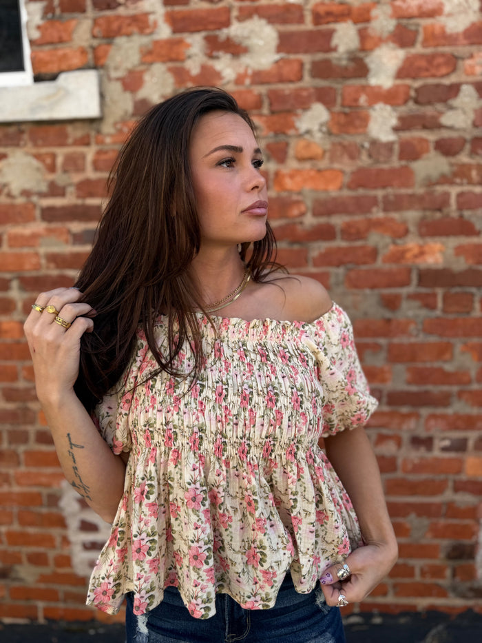 Natural/Pink Floral Top