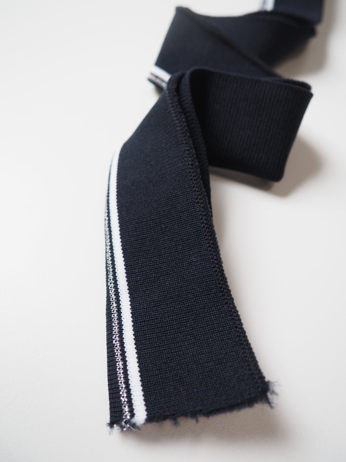 Navy and Silver Sparkle Stripe Double Ribbed Cuff 4cm