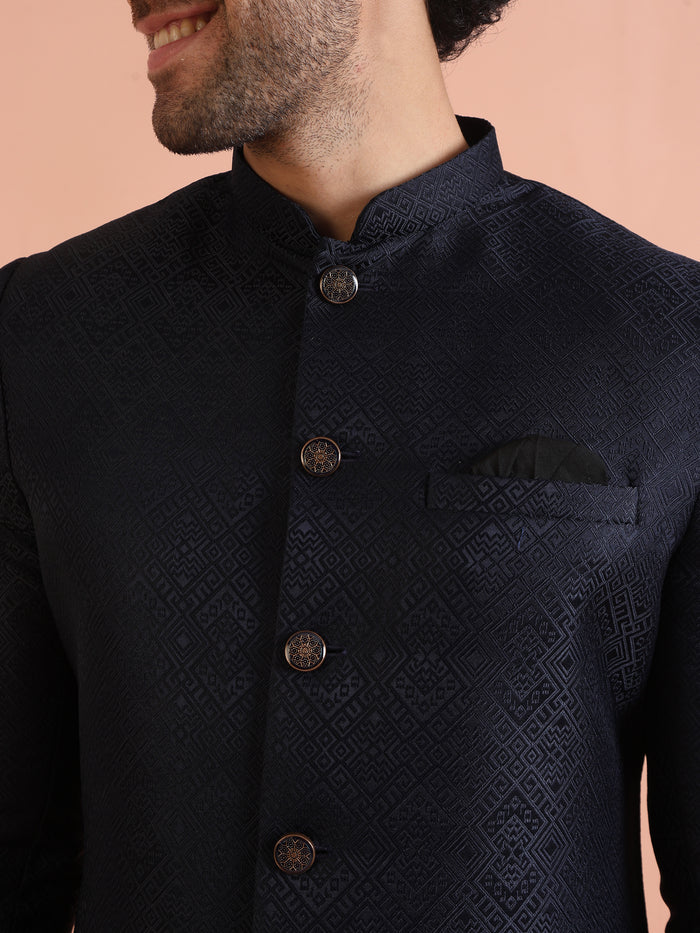 Navy Blue Textured Sherwani Trouser Set