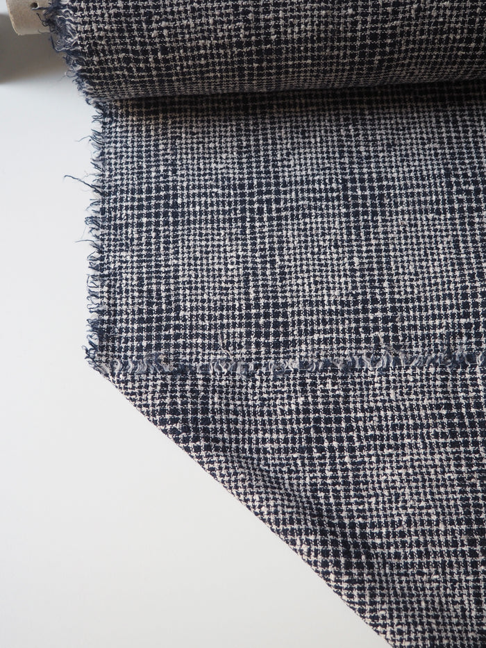 Navy + White Check Linen Bouclé