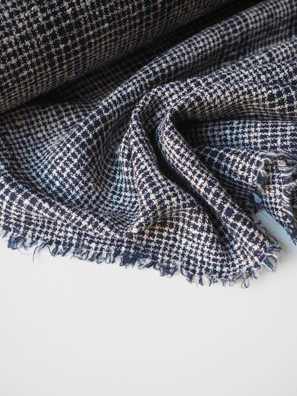 Navy + White Check Linen Bouclé