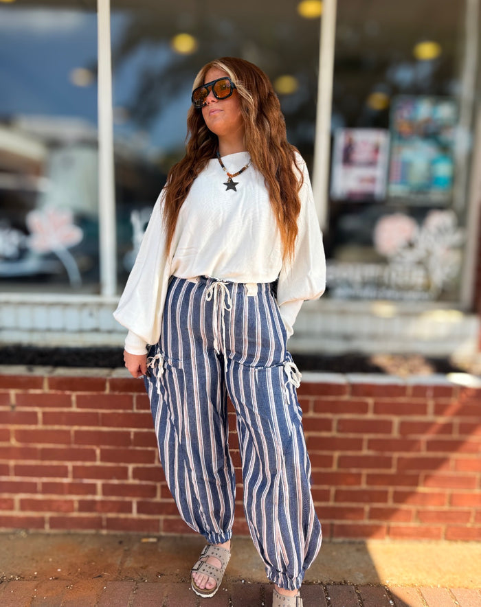Navy/Cream Stripe Joggers