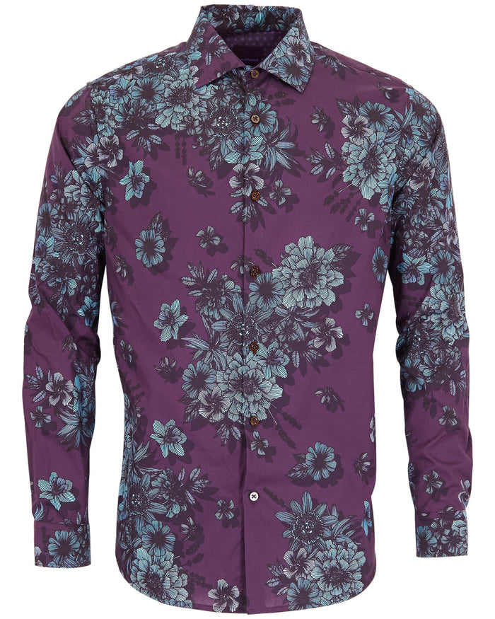 NICOLI VALENCIA FLORAL COTTON SHIRT - PLUM