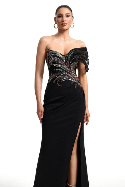 Nina Elegant Off-Shoulder Beaded Gown