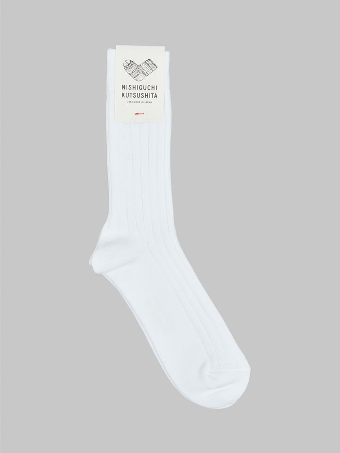 nishiguchi kutsushita egyptian cotton ribbed socks off white