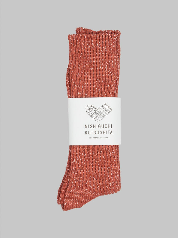 nishiguchi kutsushita hemp cotton ribbed socks brick