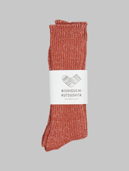 nishiguchi kutsushita hemp cotton ribbed socks brick
