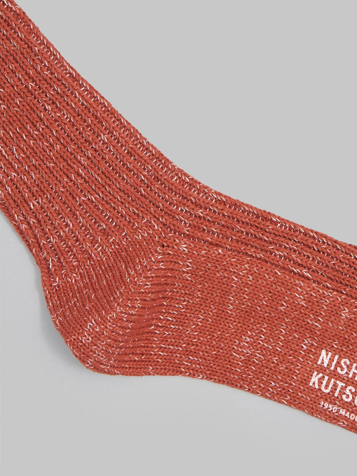 nishiguchi kutsushita hemp cotton ribbed socks brick heel