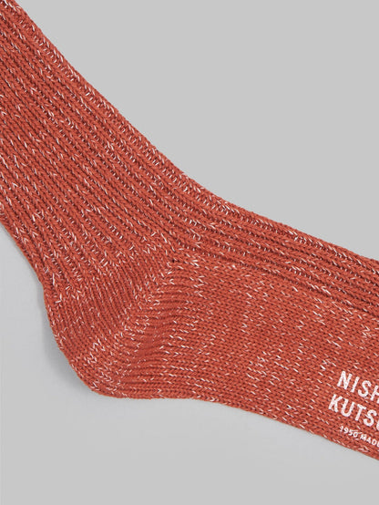 nishiguchi kutsushita hemp cotton ribbed socks brick heel