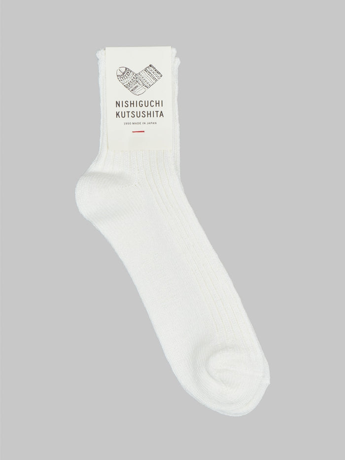 nishiguchi kutsushita linen ribbed socks off white