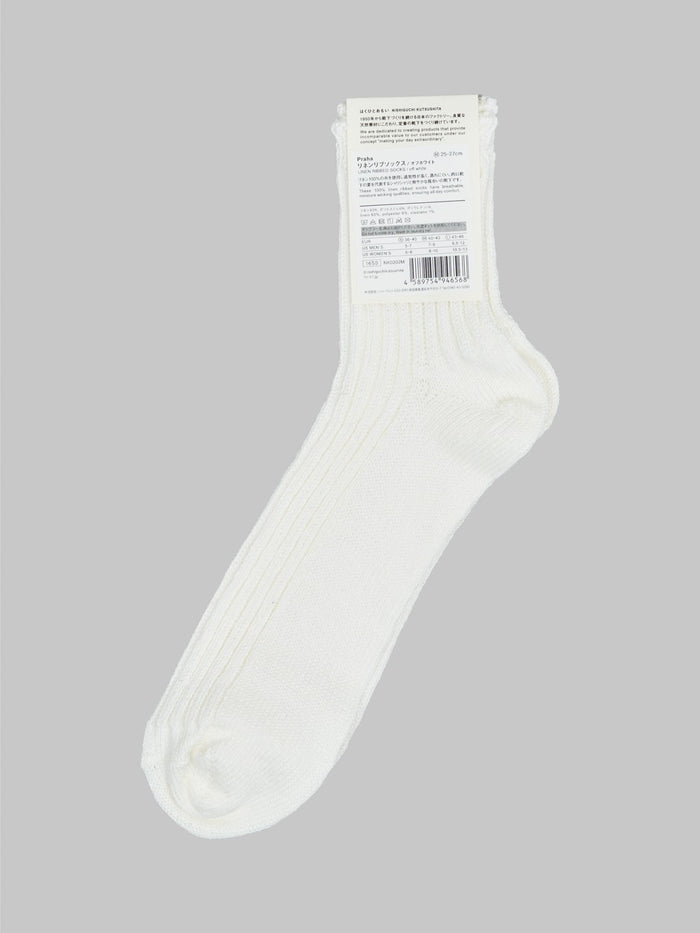 nishiguchi kutsushita linen ribbed socks off white composition